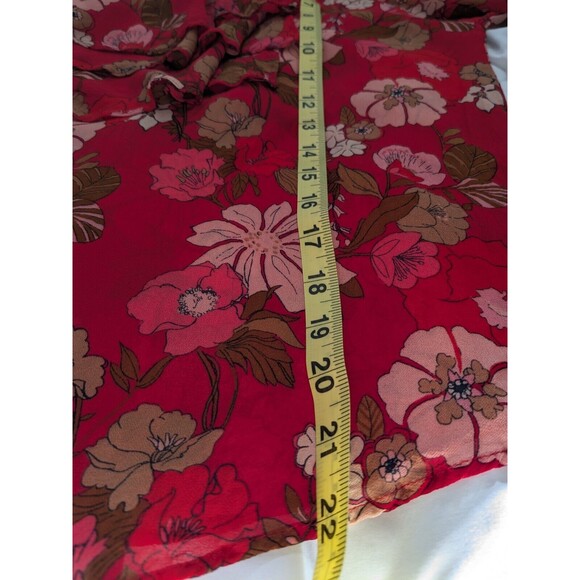 Zara Blouse Womens sz M Red Floral Print Ruffle Sheer Romantic Boho Chic Peasant - Picture 15 of 15